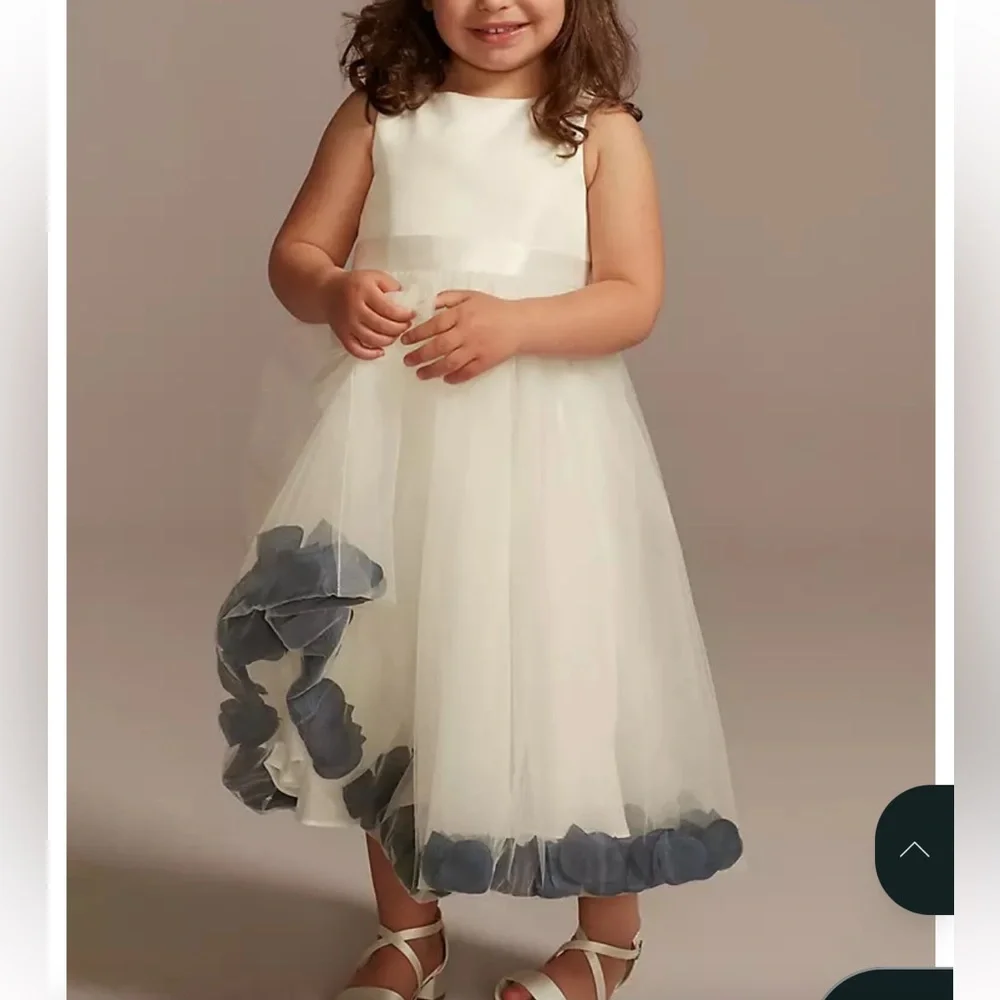 💙 Satin Tulle Easter/Special occasion dress w blue flowers Flowy Cuteness SZ 4